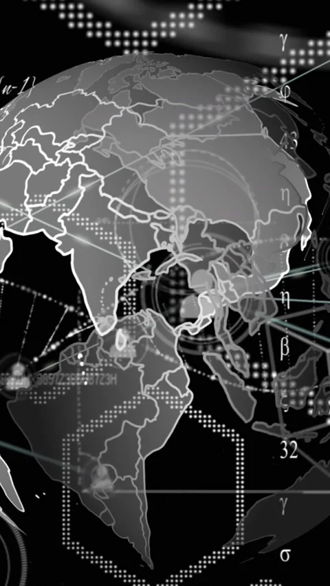 Animation of network of profile icons and mathematical equations and shapes Видео 344706322
