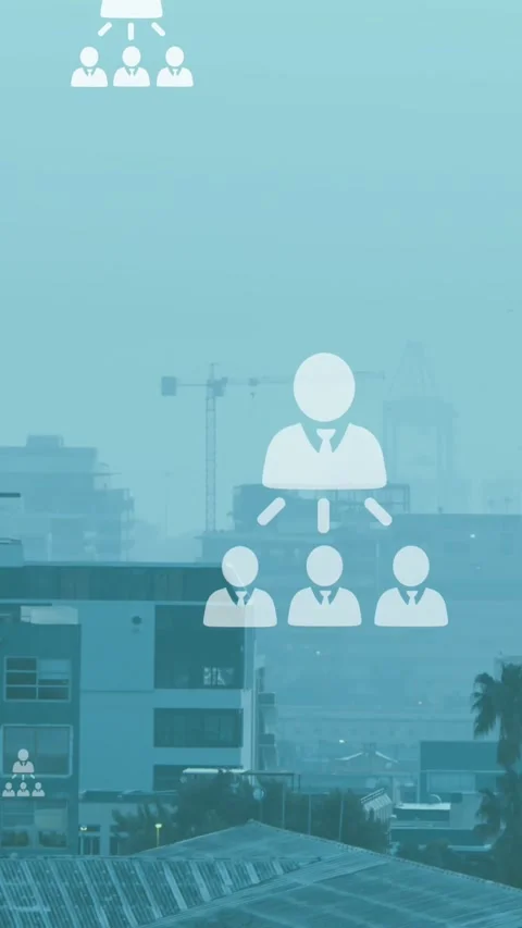 Animation of network of profile icons floating against aerial view of cityscape Stock Footage 344803093