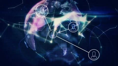 Animation of network of profile icons over globe of plexus networks against blue Stock Footage 327062232