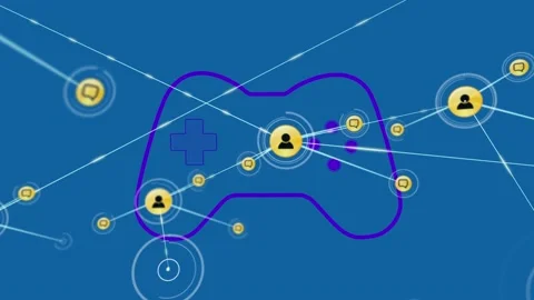 Animation of network of profile icons over video game controller icon against Stock Footage 327641450