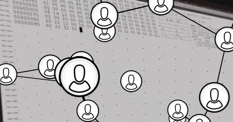 Animation of network of profile icons over data processing on computer screen Stock Footage 328354517