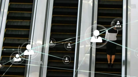 Animation of network of profile icons over rear view of businesswoman on Stock Footage 330167838