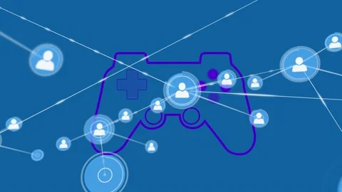 Animation of network of profile icons over video game controller icon against Stock Footage 330174845