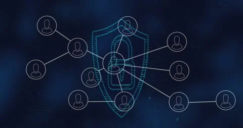Animation of network of profile icons over security padlock icon against blue Stock Footage 330594089