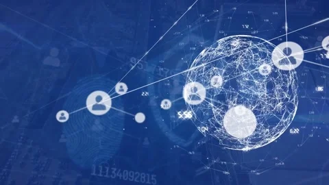 Animation of network of profile icons over spinning globe against security Stock Footage 330732770