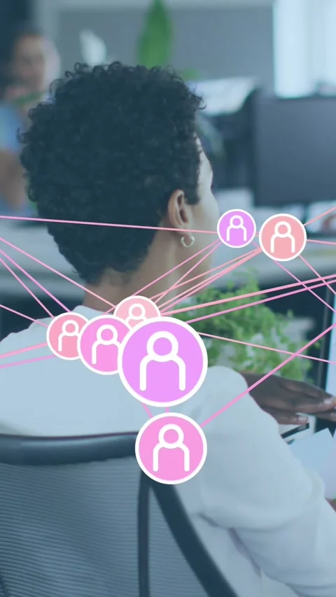 Animation of network of profiles over two african american female colleagues Stock Footage 343995977