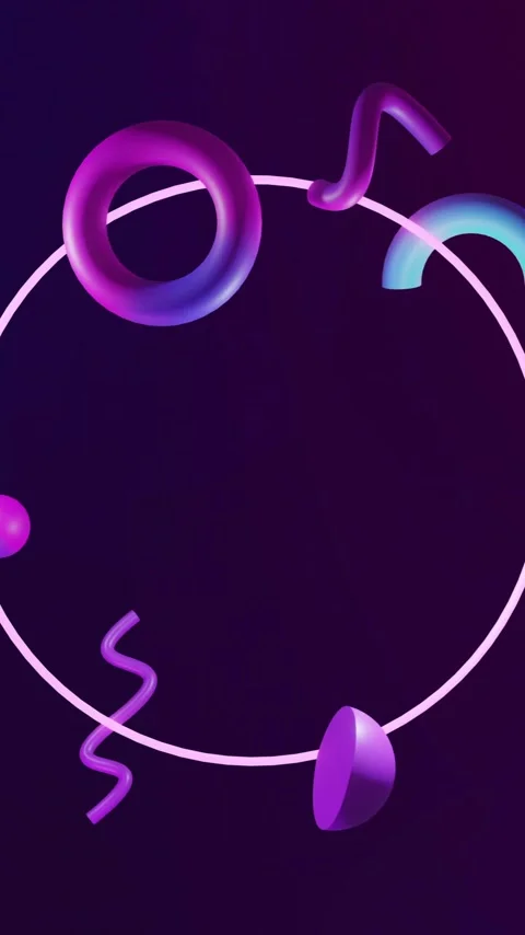 Animation of network structure and 3d blue and purple shapes rotating over ring Stock Footage 323781668