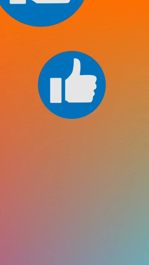 Animation of network of thumbs up icons over orange to blue background Stock Footage 344745763