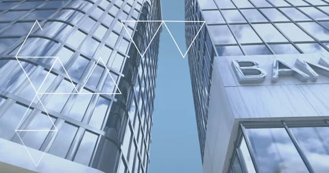 Animation of network of triangles over bank building Stock Footage 315948730