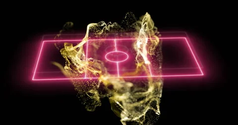 Animation of network of yellow particles floating over pink neon basketball Stock-Footage 263911843