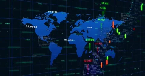 Animation of networks and digital data processing over world map Stock Footage 329028142