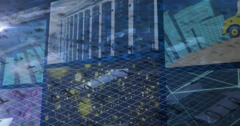 Animation of networks of connections, binary coding and data processing on Video stock 163997799