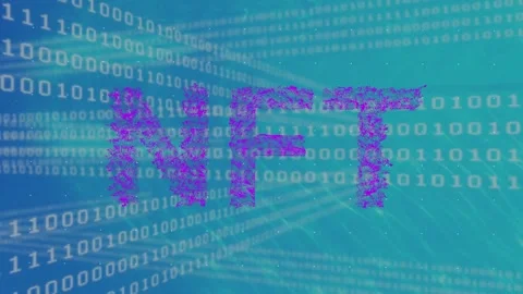 Animation of nft over binary code on blue background Video stock 328974106