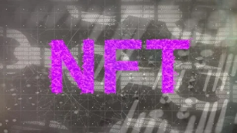 Animation of nft over block chain and data on brown background Video stock 316462191