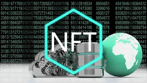 Animation of nft text against globe and binary coding data processing on black Stock Footage 202073812