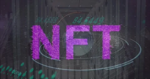 Animation of nft text and data processing over computer servers Stock Footage 327956425