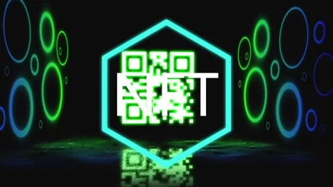 Animation of nft text and qr code over dark background Stock Footage 328711560