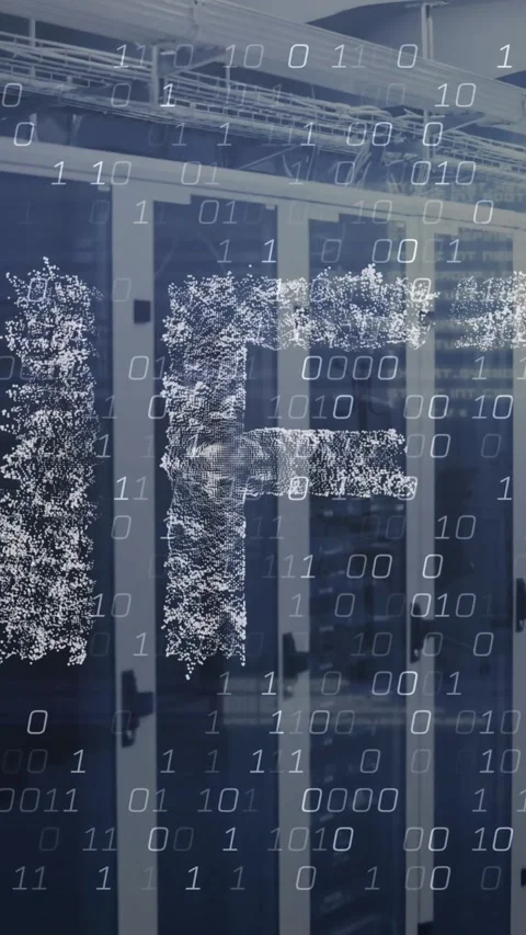 Animation of nft text, data processing over computer servers Stock Footage 322559595
