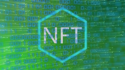 Animation of nft text, data processing and binary coding over green background Stock Footage 330174733