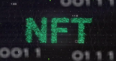 Animation of NFT text in green digital style over binary code background Stock Footage 303624168