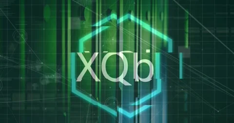 Animation of nft text in hexagon over connected dots with graph and soundwaves Stock Footage 330344554