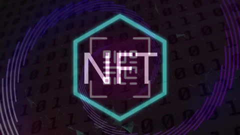 Animation of nft text with qr code and data processing on black background Stock Footage 329922903