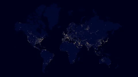 Animation night map of the world with lights cities Stock Footage 121607057