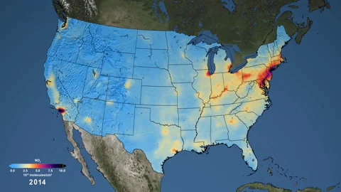 Animation of NO2 nitrogen dioxide gas moved North America . Elements of this Vidéo 288234904