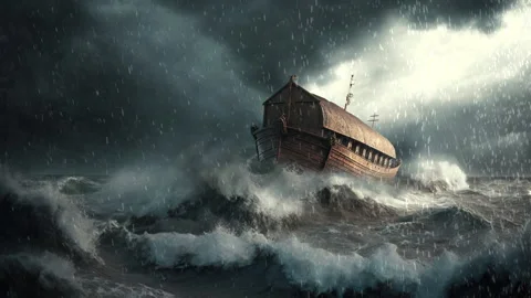 animation - Noah's ark in a stormy sea | Stock Video | Pond5