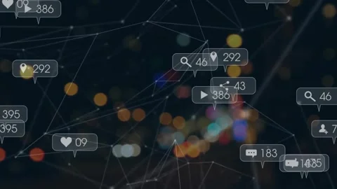 Animation of notification bars and connected dots over blurred vehicles moving Stock Footage 326631572
