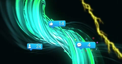 Animation of notification bars, lightning and abstract pattern over black Stock Footage 252009676