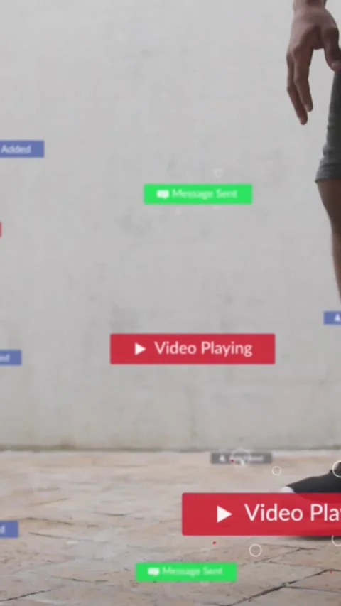 Animation of notification bars over african american man with prosthetic leg Stock Footage 321440900