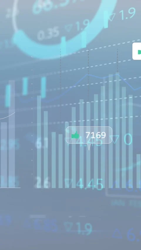 Animation of notification bars over multiple graphs and trading board against Stock Footage 344706467