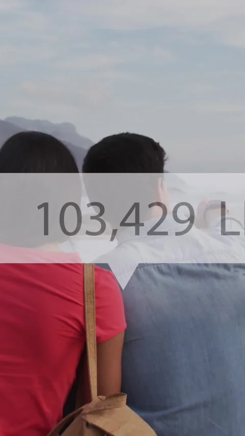 Animation of notification bars over rear view of diverse couple sitting and Vídeo Stock 344783684