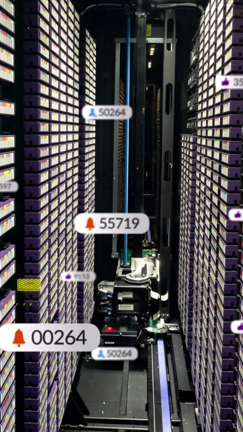 Animation of notification with changing numbers icons over data server racks Stock Footage 344766115