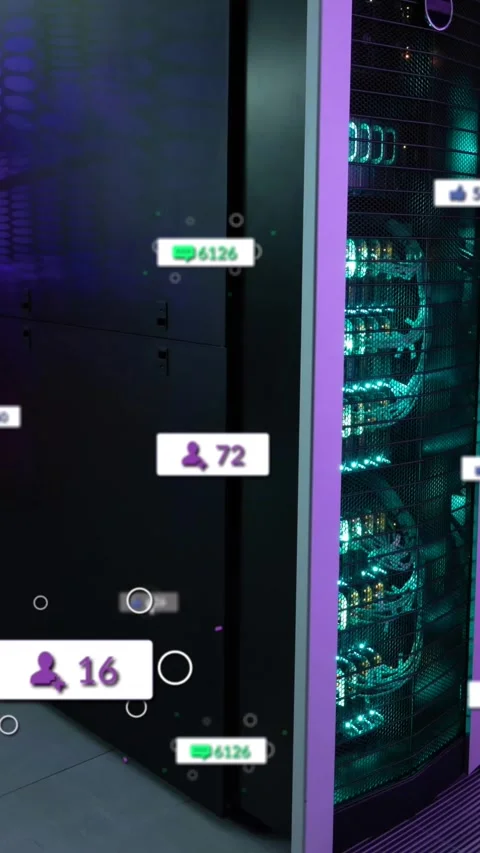 Animation of notification icons with numbers changing over data server systems Stock Footage 344746022