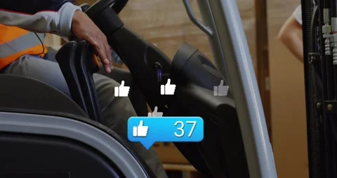 Animation of notification label, numbers, icons, midsection of woman driving Stock Footage 330108523