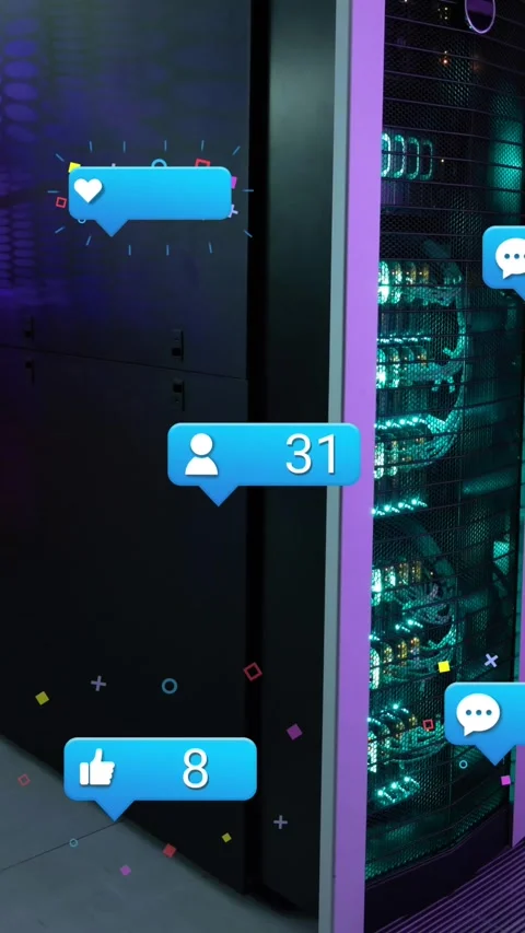 Animation of notification with numbers icons over data server racks Stock Footage 344803327