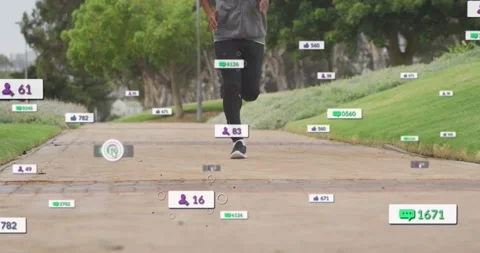 Animation of notifications, low section of african american man with prosthetic Stock Footage 327965281