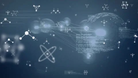 Animation of nucleotides, computer language and multiplying cells over abstract Video stock 247616262