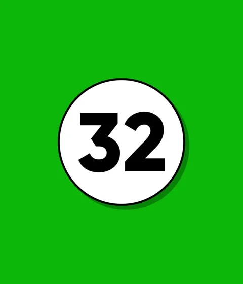 Animation of number thirty two appearing inside circle on green background Stock Footage 332396438