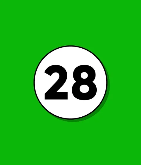 Animation of number twenty eight appearing on white circle over bright gree.. Stock Footage 332396422
