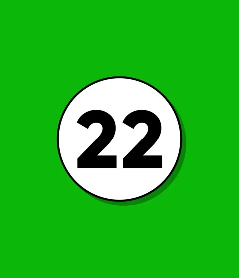 Animation of number twenty two appearing on white circle over green backgroun Stock Footage 332396405