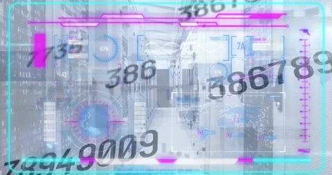 Animation of numbers, abstract pattern and infographic interface over server 库存影片 326036670