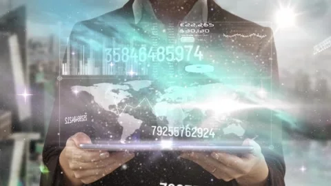 Animation of numbers and computer code processing over man using smartphone Stock Footage 329427537