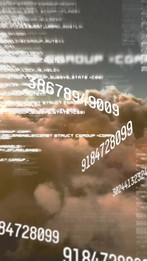 Animation of numbers and computer code processing over sunset sky Vídeos de archivo 344614254