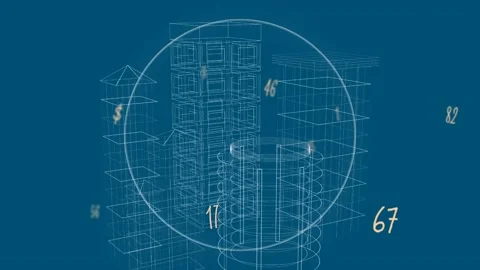 Animation of numbers and data processing over 3d cityscape Stock Footage 325963114
