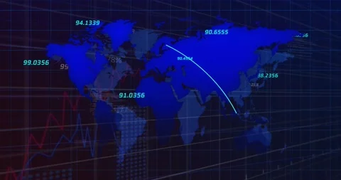 Animation of numbers and data processing over world map Stock Footage 330586443