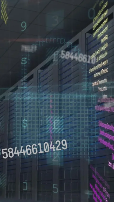 Animation of numbers and data processing over computer servers Stock Footage 344369615