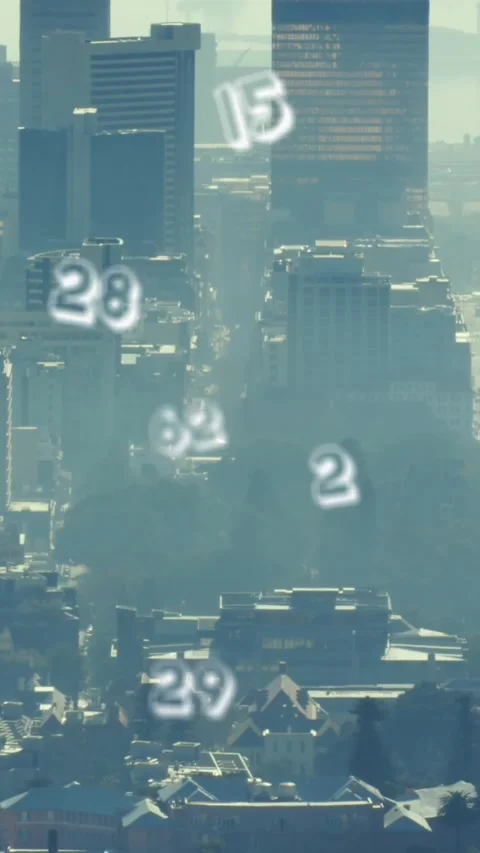 Animation of numbers and data processing over cityscape Stock Footage 344614138